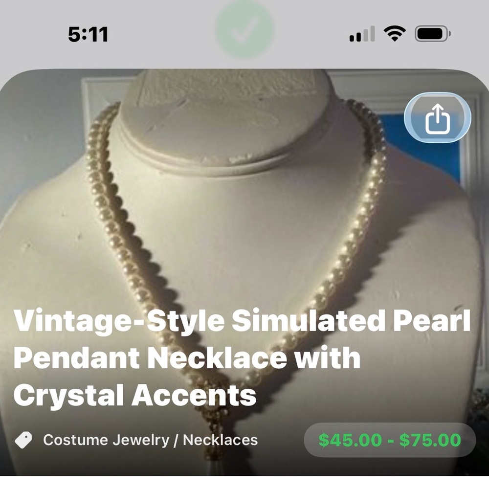 Simulated Pearl Pendant Necklace with Crystal Accents vintage pre owned